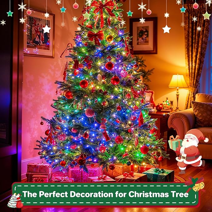 Battery Operated Christmas Lights, 33 FT 100 LED Mini String Lights with Timer and 8 Modes, Green Wire Outdoor String Lights for Tree Xmas Indoor Holiday Party Garden Decor, Multicolor 2pack