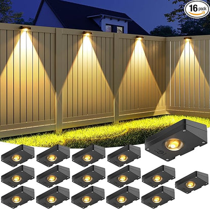 VOLISUN Solar Fence Lights, Fence Lights Solar Powered, IP65 Waterproof LED, 3 Color Temperatures Solar Light for Fence, Yard, Wall, Backyard (16 Pack, Black)
