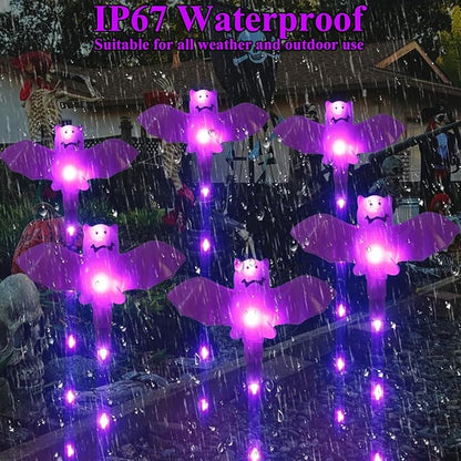 Halloween Decorations Outdoor Solar Bat Garden Lights,6 Pack 56LED Solar Halloween Bats Lights, Waterproof Solar Pathway Lights for Outside Patio Yard Lawn Grave Party Gifts Decor Purple