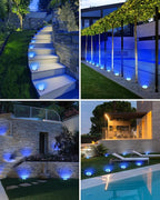 4-Pack Solar Ground Disk Lights, Blue Waterproof LED