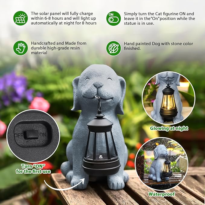 Solar Dog Garden Statue Light, Outdoor Decor