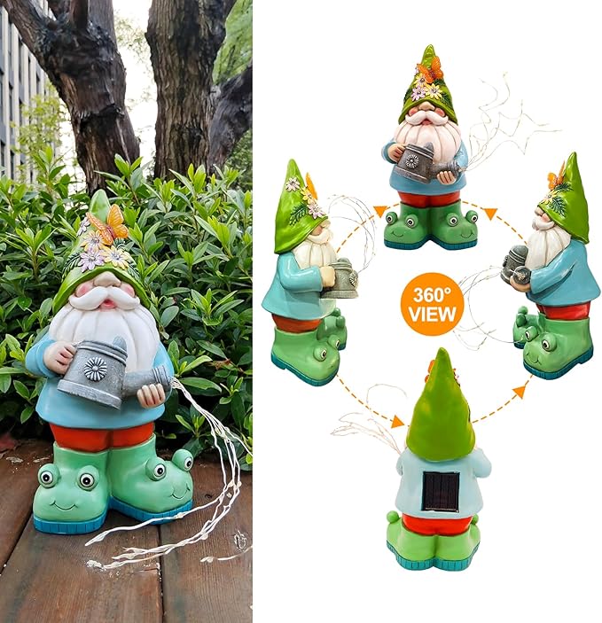 Solar Watering Can Gnome Light Waterproof -Funny Gnome for Mom Women Solar Outdoor LED Lights Resin Large Garden Gnomes Statues Decor Lantern Figurines Decorations Indoor Porch