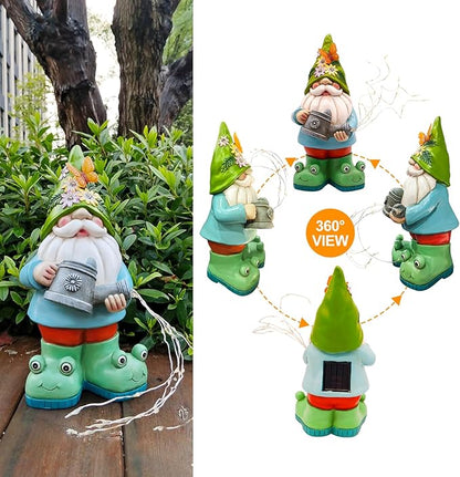 Solar Watering Can Gnome Light Waterproof -Funny Gnome for Mom Women Solar Outdoor LED Lights Resin Large Garden Gnomes Statues Decor Lantern Figurines Decorations Indoor Porch