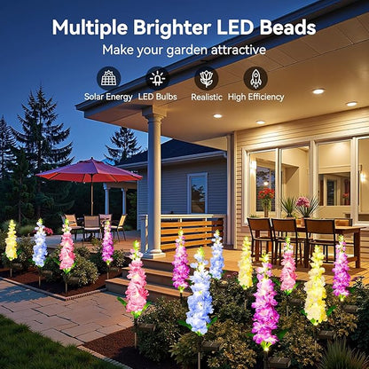 KOOPER Solar Lights Outdoor Garden Decor, 8 Pack Upgraded Delphinium Solar Garden Lights with 72 LEDs, Vivid Flowers Outdoor Waterproof for Landscape Patio Yard Decor