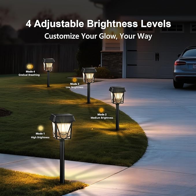 Raynic Solar Pathway Light, USB-C Rechargable, 36H Long Lasting, 6 Pack 2X Brighter Solar Lights Outdoor Waterproof IP66, Auto On/Off Pathway Lights for Walkway Path Yard Lawn Decor, Warm White