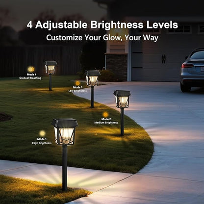 Raynic Solar Pathway Light, USB-C Rechargable, 36H Long Lasting, 6 Pack 2X Brighter Solar Lights Outdoor Waterproof IP66, Auto On/Off Pathway Lights for Walkway Path Yard Lawn Decor, Warm White