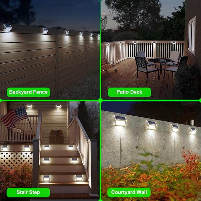 JSOT Solar Fence Lights - 12 Pack Solar Outdoor Light Deck Lights Waterproof Outside Lighting for Garden Backyard Patio Yard Stair Step Wall Railing Post, Cool Light