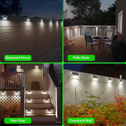 JSOT Outdoor Solar Lights - Solar Powered Deck Lights Waterproof Light for Fence Post Light Outside for Backyard Patio Stair Wall Lighting, 3LED Cool Light 6 Pack