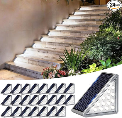 Grey Solar Step Light Outdoor Stair Lights, Deck Lights Outdoor Powered IP65 Waterproof, 6500K Cool White Solar Outdoor Step Light, Decor for Stair, Deck, Step,Porch and Outside Patio, 24 Pack