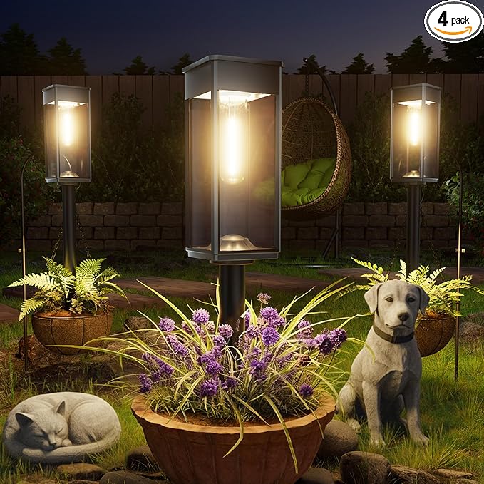 Solar Pathway Lights Outdoor, 4 Pack Bright Solar Lights Outdoor, IP65 Waterproof Solar Garden Lights Solar Powered Landscape Lighting for Yard Patio Walkway Driveway Pathway (Warm White)