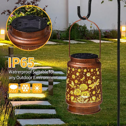 Dragonfly Solar Lanterns Outdoor Waterproof Daisy Garden Decor Birthday Gifts for Women Mom Grandma Hanging Solar Lights Metal Lantern Decoration Outside for Porch,Patio,Yard,Backyard