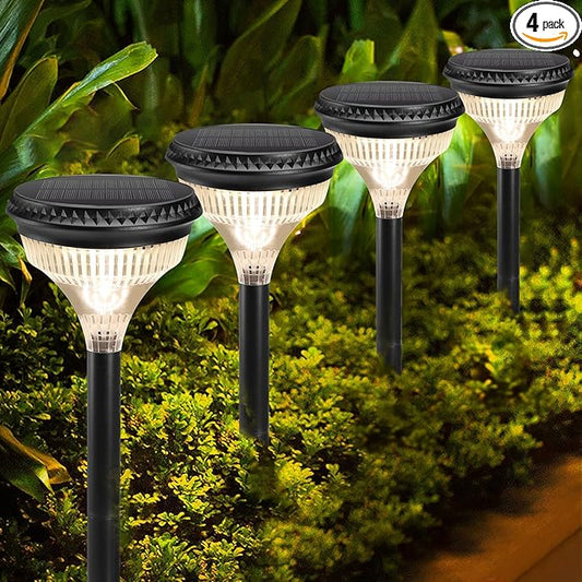 Large Solar Pathway Lights Outdoor 4 Pack IP65 Waterproof 150 Lumens Super Bright Solar Lights 3 Color Temperatures Auto On/Off Light Sensor for Yard Garden Landscape Path Walkway (5.42" Dia x 19.7"H)