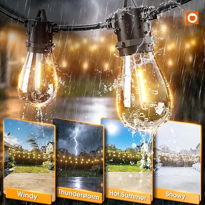 54ft LED Patio String Lights, Waterproof Outdoor