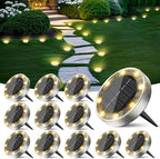 12-Pack Solar Ground Disk Lights, Warm White Waterproof LED