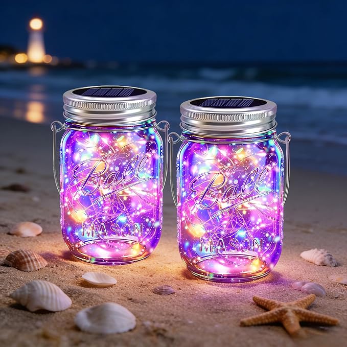 VOOKRY 12 Pack Solar Mason Jar Lights, 30 LED Mason Jar Lids Waterproof Firefly Fairy String Lights with 12 Hangers(No Jars), for Outdoor Patio Garden Yard Lawn Party Wedding Decoration - Multicolor