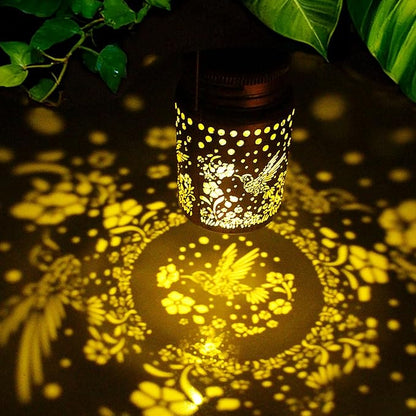 4pack Solar Outdoor Mason Lanterns, Hummingbird Butterfly Dragonfly Sunflower Garden Decor LED Light Hanging Waterproof Metal Lanterns for Patio, Pathway, Yard (Art Deco 4pack)