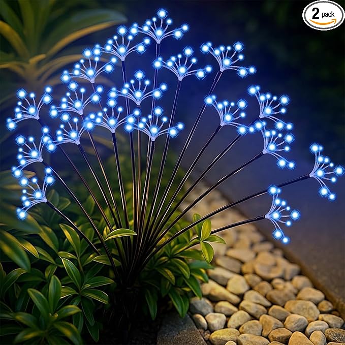 Solar Garden Lights 2 Pack Waterproof Swaying Starburst Light Solar Outdoor Lights for Yard Patio Walkway Pathway Party Wedding Decoration, Unique Gifts for Women, Blue