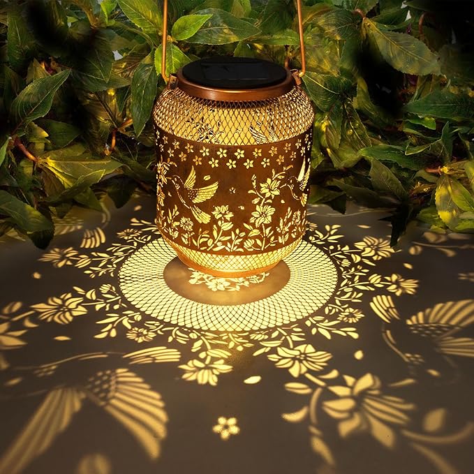 2 Packs Hummingbird Solar Lanterns Outdoor Waterproof, Hummingbird Birthday Gifts for Women Mom Grandma, Metal Hanging Solar Lights Outside Decorations for Patio Porch Yard Backyard Decor