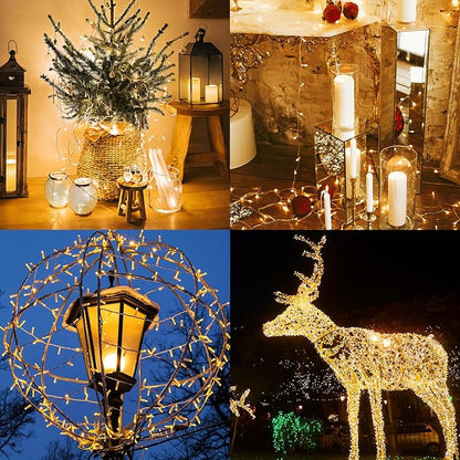 2 Pack String Lights Battery Operated, Each 23ft 70 LED Christmas Lights with Timer 8 Modes Fairy Light Clear Wire for Wedding Garland Xmas Tree Outdoor Decoration (Warm White)