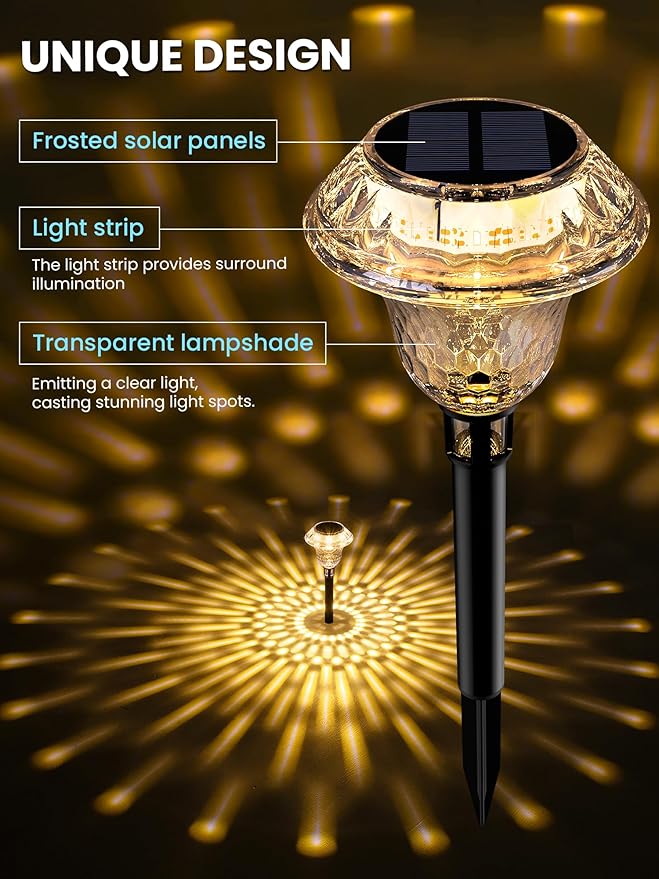 Solar Walkway Path Lights 8-Pack, Waterproof