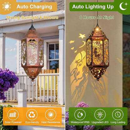 Go2garden 12.4" Solar Outdoor Lanterns Waterproof Garden Gifts Women, Moon Solar Outdoor Lights for Balcony,Backyard Porch Mothers Day Gifts for Mom, Grandma(2Pack, Red Copper)