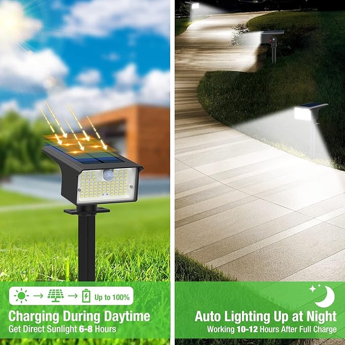 62 LED Solar Garden Spotlights, 3-Mode Waterproof