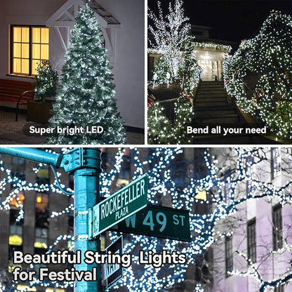 Outdoor Christmas String Lights 33Ft 100LED Battery Fairy Lights for Indoor Outdoor Waterproof Remote Timer 8Modes String Lights for Garden Party Holiday Xmas Trees Décor (Cold White)