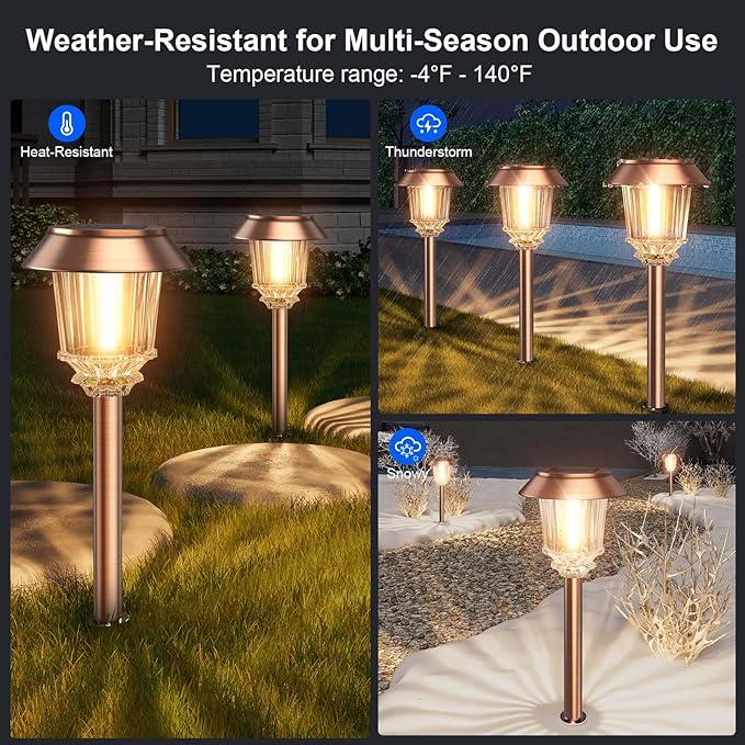 6-Pack Warm White Solar Path Lights, Outdoor Walkway LED