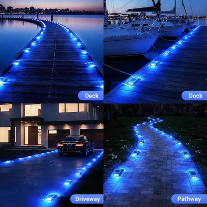 Solar Driveway Lights Outdoor 12 Pack, IP68 Waterproof Solar Powered Driveway Marker Deck Dock Lights for Steps Pathway Walkway Sidewalk Garden Yard Stair Marine (Blue)