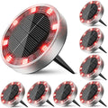 8-Pack Solar Ground Disk Lights, Red Waterproof LED