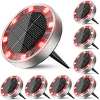 8-Pack Solar Ground Disk Lights, Red Waterproof LED
