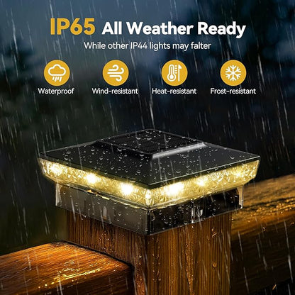 Solar Post Cap Lights, 6 Pack Upgraded Outdoor Deck Fence Post Solar Lights for 4x4 5x5 Wood/Vinyl Posts, IP65 Waterproof, 10-12 Hours Warm/Cool White Glow for Garden/Patio/Porch - Black