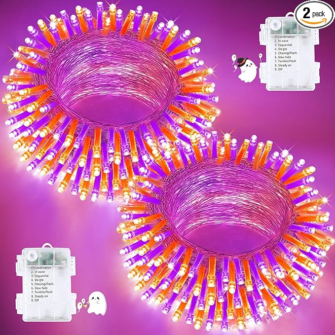 2-Pack 200 LED Halloween Twinkle Lights, 66ft Waterproof for Patio