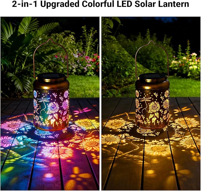 Solar Lanterns Outdoor Waterproof Dragonfly Garden Decor, Birthday Gifts for Women Mom Grandma Seniors, Metal Hanging Lanterns Decorative Colorful LED Lights for Lawn, Yard, Patio, Backyard, Porch