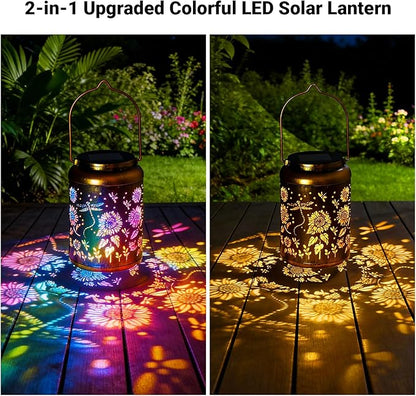 Solar Lanterns Outdoor Waterproof Dragonfly Garden Decor, Birthday Gifts for Women Mom Grandma Seniors, Metal Hanging Lanterns Decorative Colorful LED Lights for Lawn, Yard, Patio, Backyard, Porch