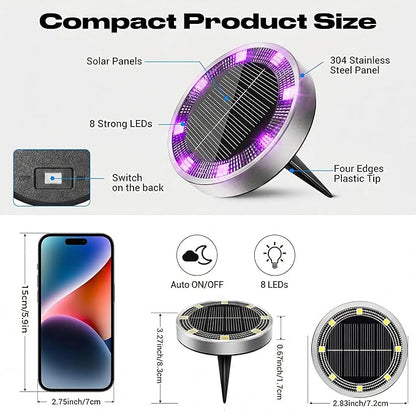 Peasur Solar Ground Lights Outdoor, 12 Pack Flat Solar Powered Disc Lights, IP68 Waterproof, Anti-Rust, Landscape Lighting for Pathway Garden Yard Lawn Walkway Landscape Driveway, Purple