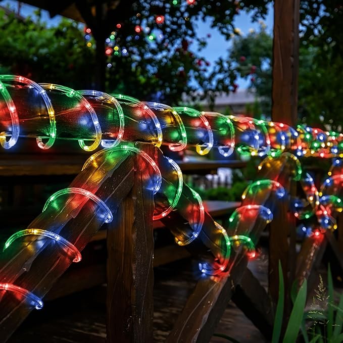 Solar Rope Lights, 2 Packs Total 66ft 200LED Solar String Lights, 8 Modes Waterproof Solar Powered Outdoor Light, Flexible Clear Tube Light for Garden Backyard Patio Deck Pool Tree Decor - Multicolor