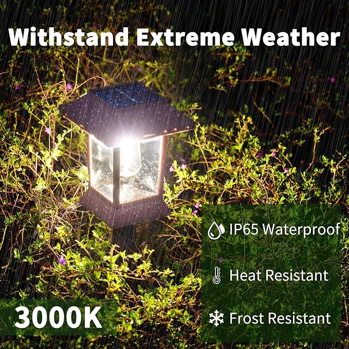 6Pack Solar Pathway Lights Outdoor Waterproof IP65, Brown Solar Lights Outdoor with Hook Upgraded 1000mAH Battery, Up to 12Hrs, Auto On/Off, Garden Decor for Yard, Driveway, Walkway (Bulb)