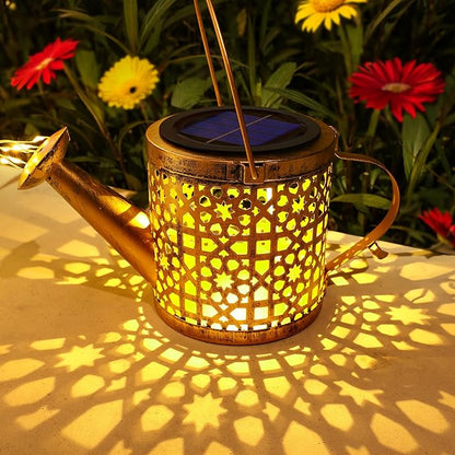 Solar Lights Outdoor Decorative, 2 Pack Metal Watering Can Lights Outdoor Waterproof, Small Patio Light Yard Lawn Pathway Decor, Gardening Gifts for Women Mom Grandma