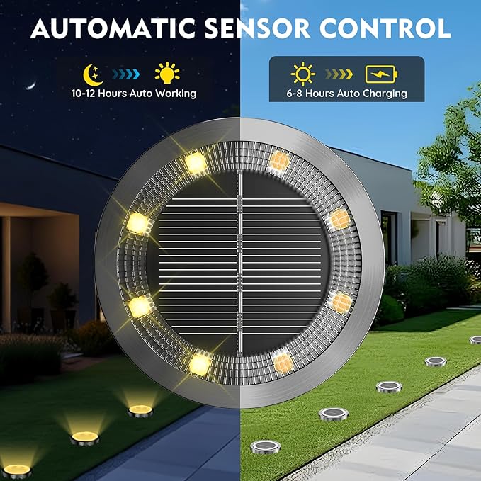 Solar Ground Lights Outdoor, 1 Pack Solar Lights Outdoor Waterproof, Mini Flat Solar-Powered Garden Light, Landscape Lighting for Garden Yard Lawn Pathway Walkway Driveway Backyard Decor, Warm White