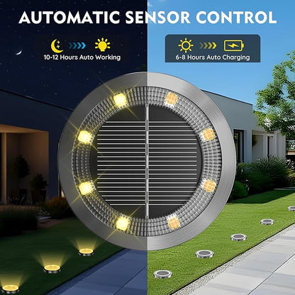 Solar Ground Lights Outdoor, 12 Pack Solar Lights Outdoor Waterproof, Mini Flat Solar-Powered Garden Light, Landscape Lighting for Garden Yard Lawn Pathway Walkway Driveway Backyard Decor, Warm White