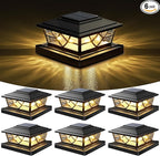 6-Pack 2-Mode Black Yard Post Cap Lights, Solar LED
