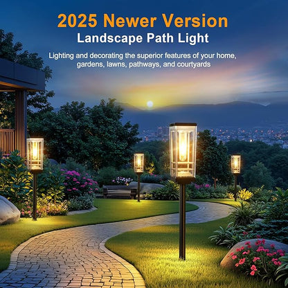 4 Pack Solar Lights Outdoor, Up to 15 Hrs Brighter Solar Pathway Lights, Luxury Taller Solar Outdoor Light Waterproof for Path Garden Yard Landscape Walkway Driveway, Warm White