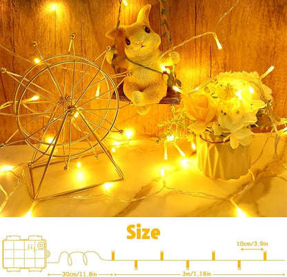 String Lights Outdoor Waterproof 9.8ft 30 LED, Warm White Fairy Lights Battery Operated（Not Included） with Timer Clear Wire for Indoor & Outdoor Decorations Garland 2 Packs
