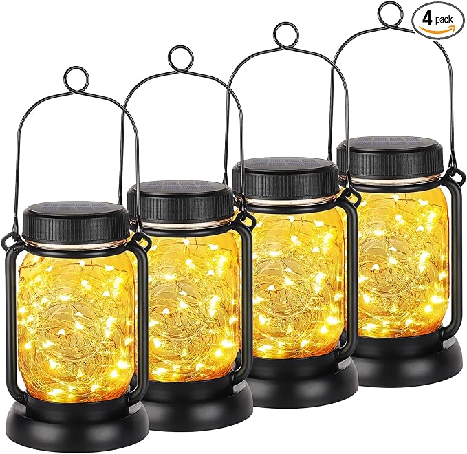 4-Pack Garden Solar Lanterns, Waterproof LED Backyard Lights