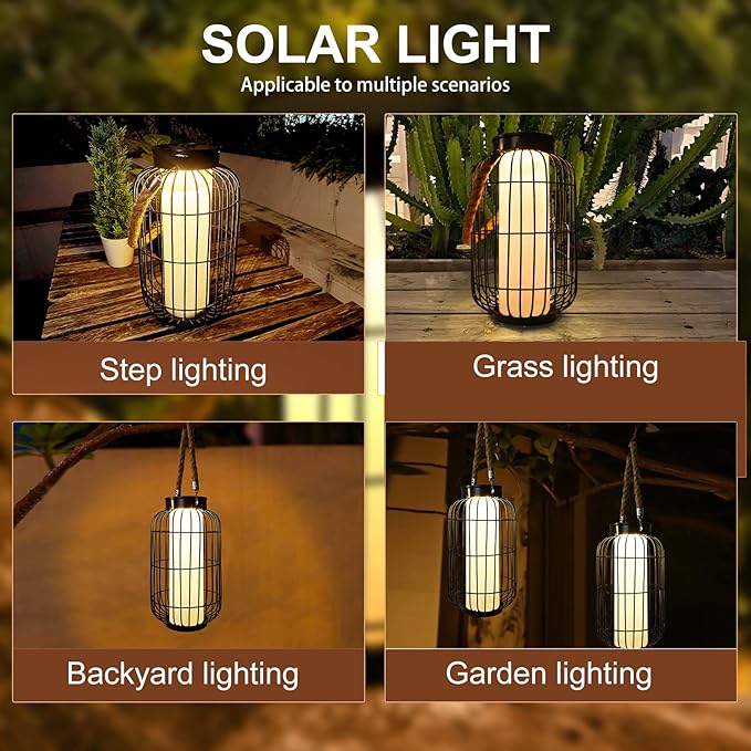 Hanging Solar Patio Lanterns, Metal Waterproof LED