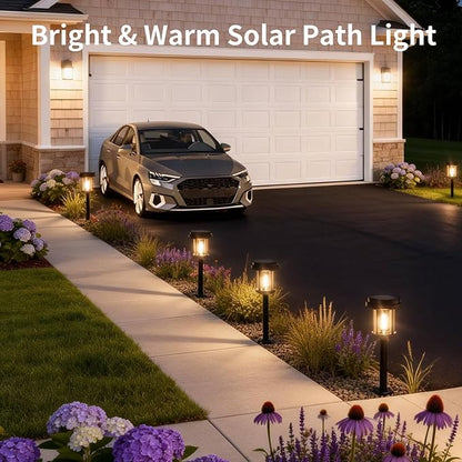XMCOSY+ Solar Pathway Lights Outdoor, Garden Lights with Metal & Glass, 20 LM Warm Bright Light, Outside Solar Powered Lights for Yard Waterproof Landscape Lighting Walkway(Black & Grey)