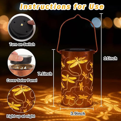 Dragonfly Solar Lanterns Outdoor Waterproof, Birthday Gifts for Women Mom Grandma, Hanging Solar Lights for Yard, Patio, Porch, Garden Decor, Christmas Gifts for Her/Him