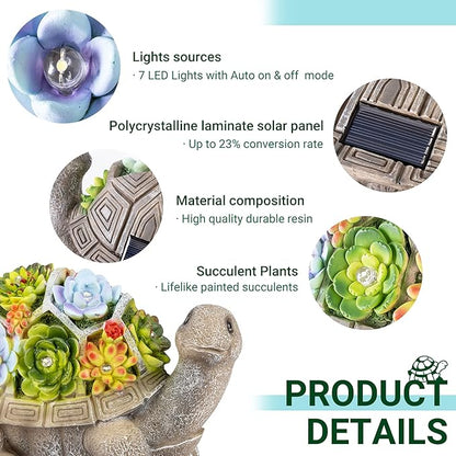 GIGALUMI Solar Garden Statues Turtle Figurine Lights for Outside, Yard Decorations Outdoor, Garden Decor Unique Birthday Housewarming Gifts for Mom, Women for Mothers Day