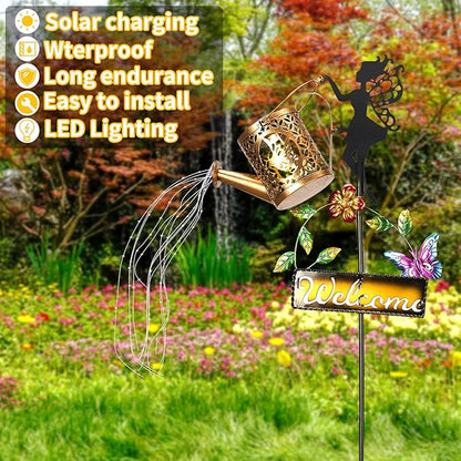 ZKLiLi Solar Hummingbird Watering Can Gifts with Lights,Outdoor Garden Fairy Welcome Sign Decor Waterproof 8 Lighting Modes for Patio Yard Porch Lawn Pathway Walkway Statues Outdoor Garden Gifts